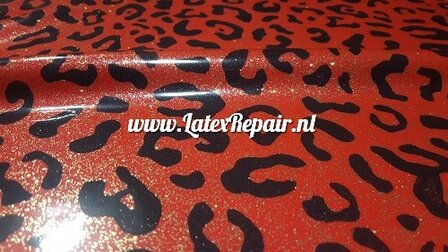 Latex sheet - Leopard, metallic red+gold glitter 1740