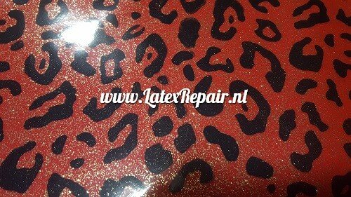 Latex sheet - Leopard, metallic red+gold glitter 1740