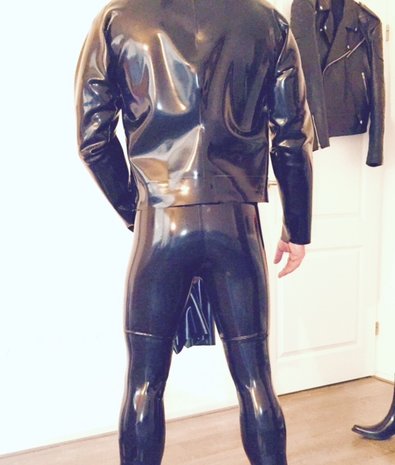 latex biker jacket met broek